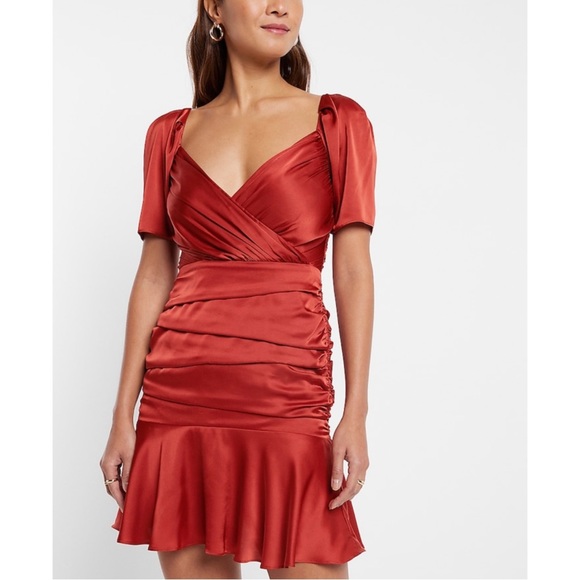 EXPRESS Satin Ruched Mini Dress - Picture 16 of 16